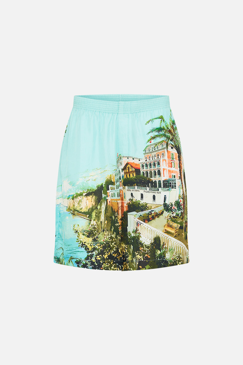 The CAMILLA SHORT BIAS SLIP SKY CHEETAH in our  print.
