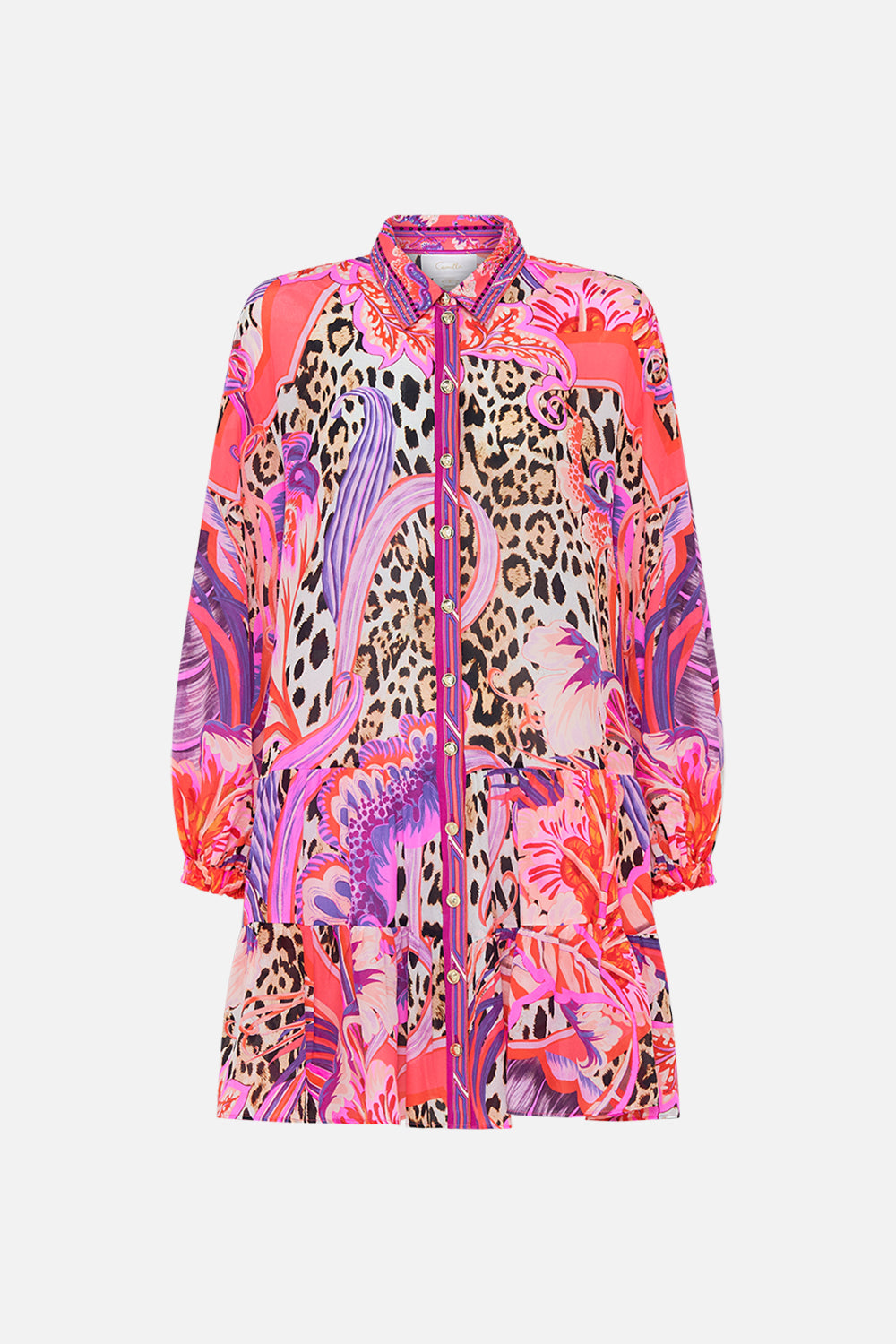 CAMILLA silk shirt dress in Viola Vintage print