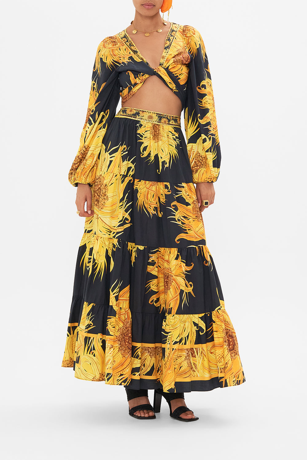 CAMILLA tiered maxi skirt in Make Me Your Masterpiece print