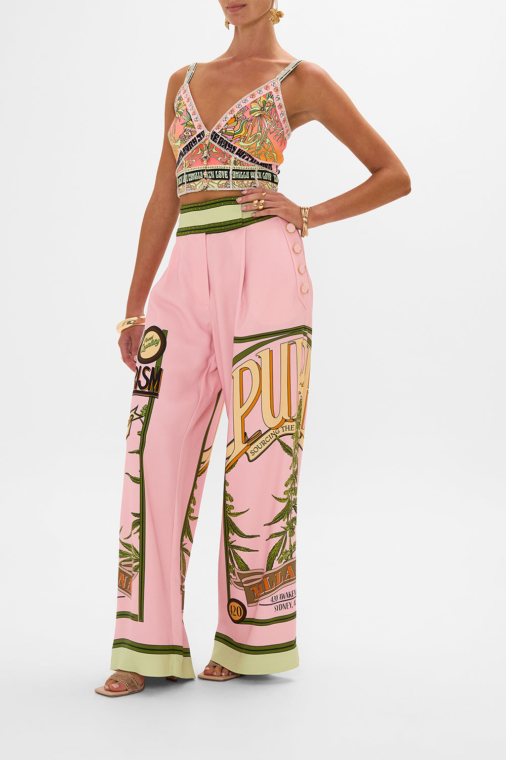 CAMILLA wide leg pants in Lets Chase Rainbows print 