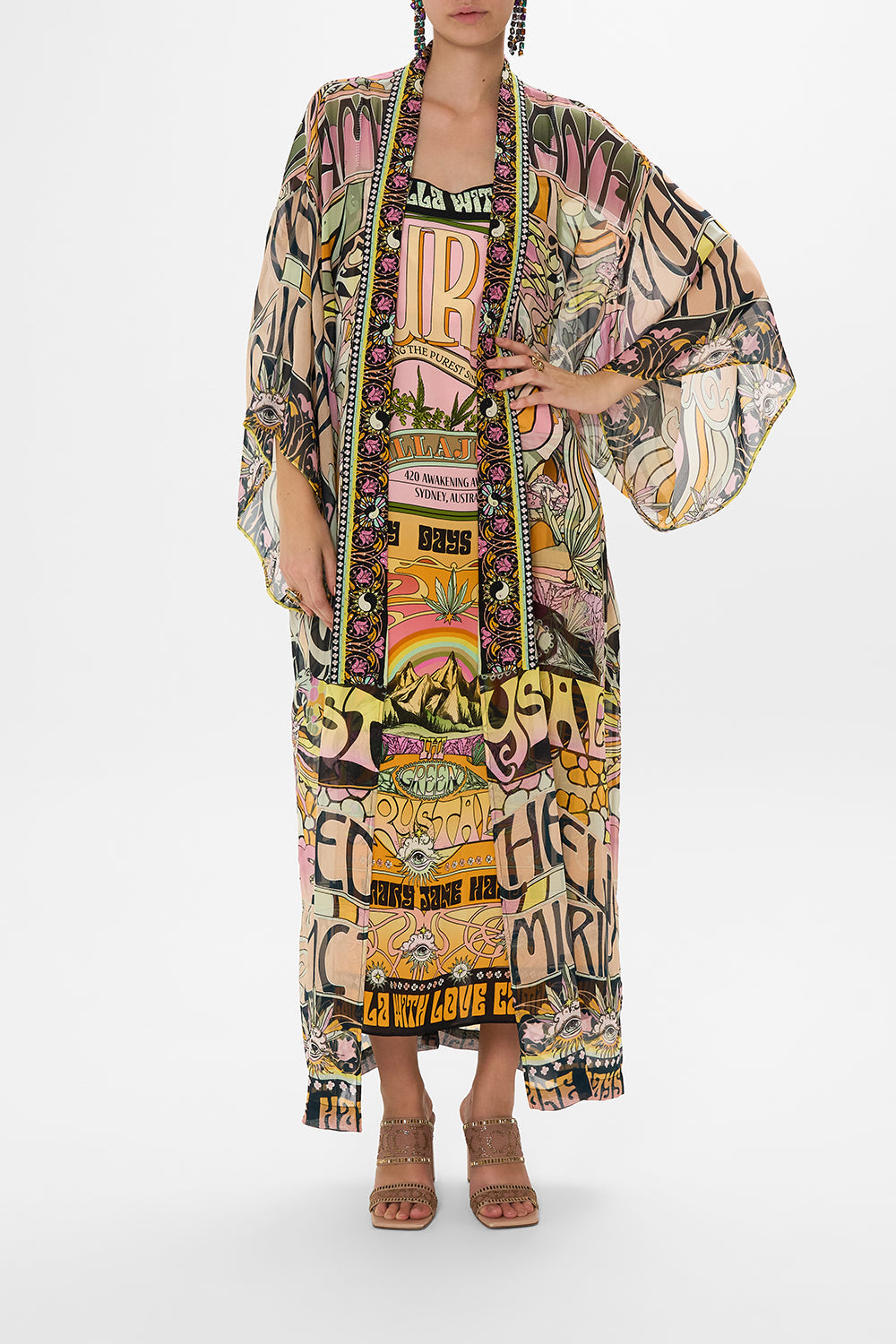 CAMILLA silk kimono in Day Trippin print