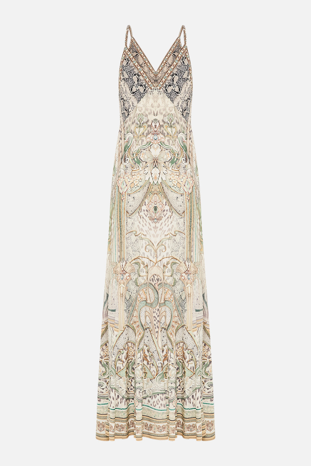 CAMILLA silk dress in Ivory Tower Tales print