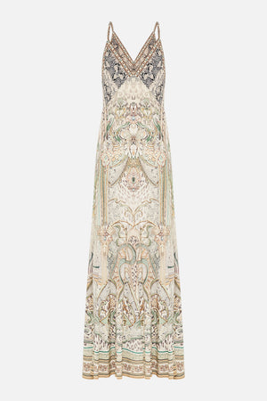 CAMILLA silk dress in Ivory Tower Tales print