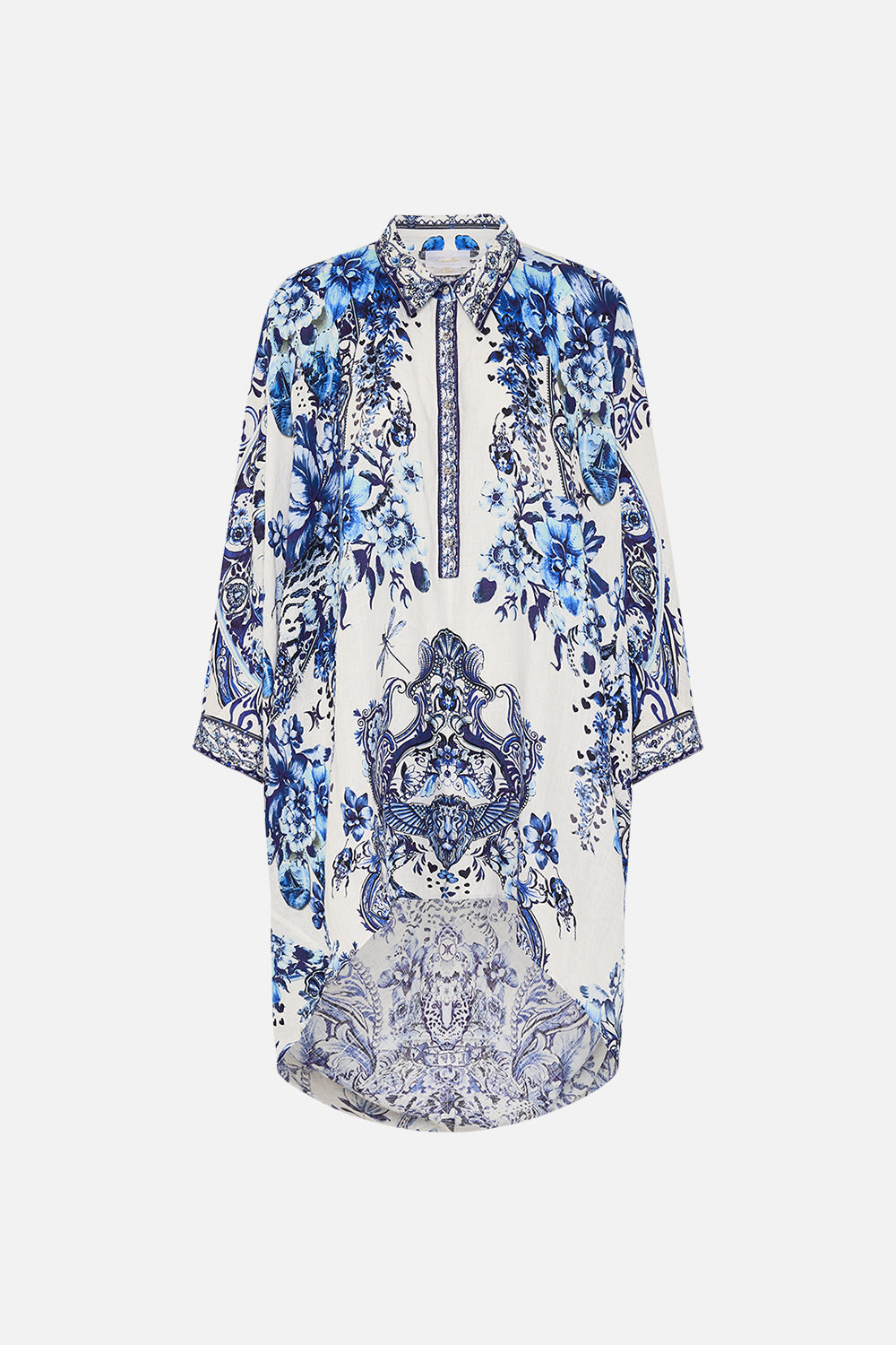 CAMILLA silk top in Glaze and Graze print