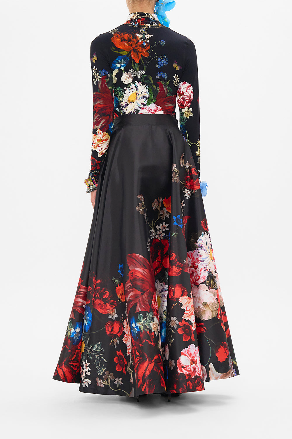 CAMILLA black floral print maxi wrap skirt in A Still Life print 