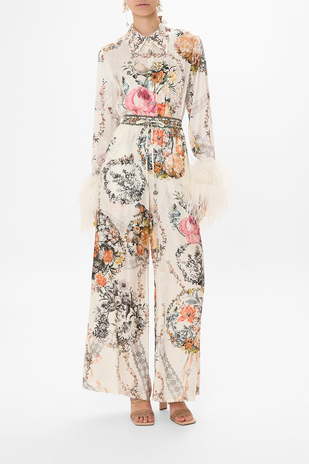 CAMILLA white silk pants in De Haar Memoirs print