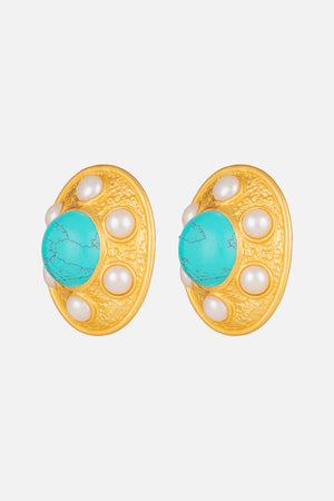 VIVIENNE TURQUOISE AND PEARL  EARRINGS MULTI