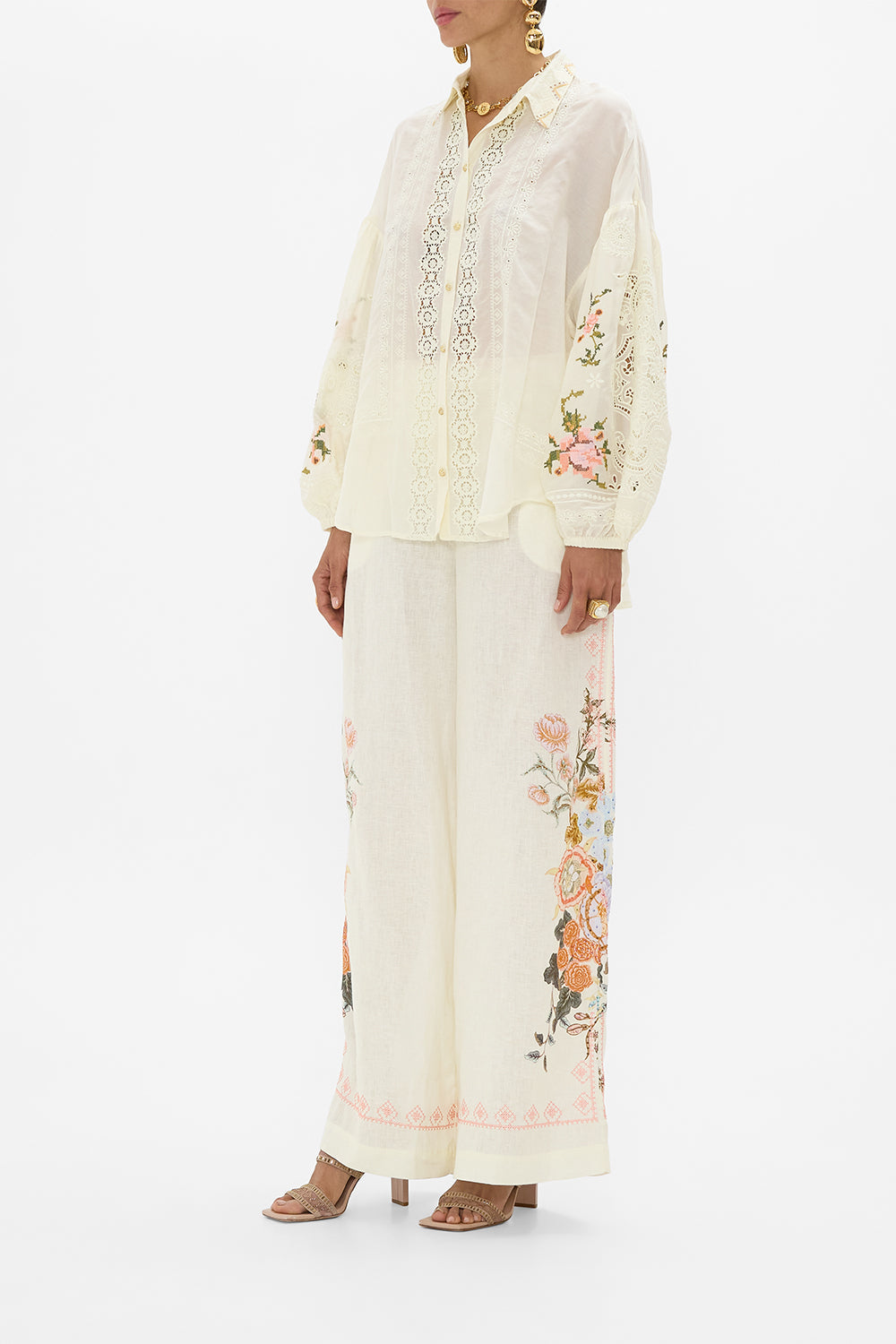 CAMILLA Embroidered Balloon Sleeve Shirt Blouse in Honour of Heirlooms print