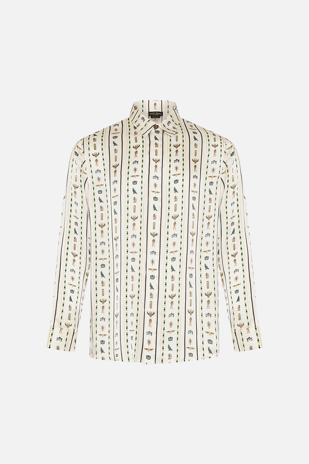 Hotel Franks By CAMILLA White Long Sleeve Hidden Placket Shirt in Valley Of The Queens print.