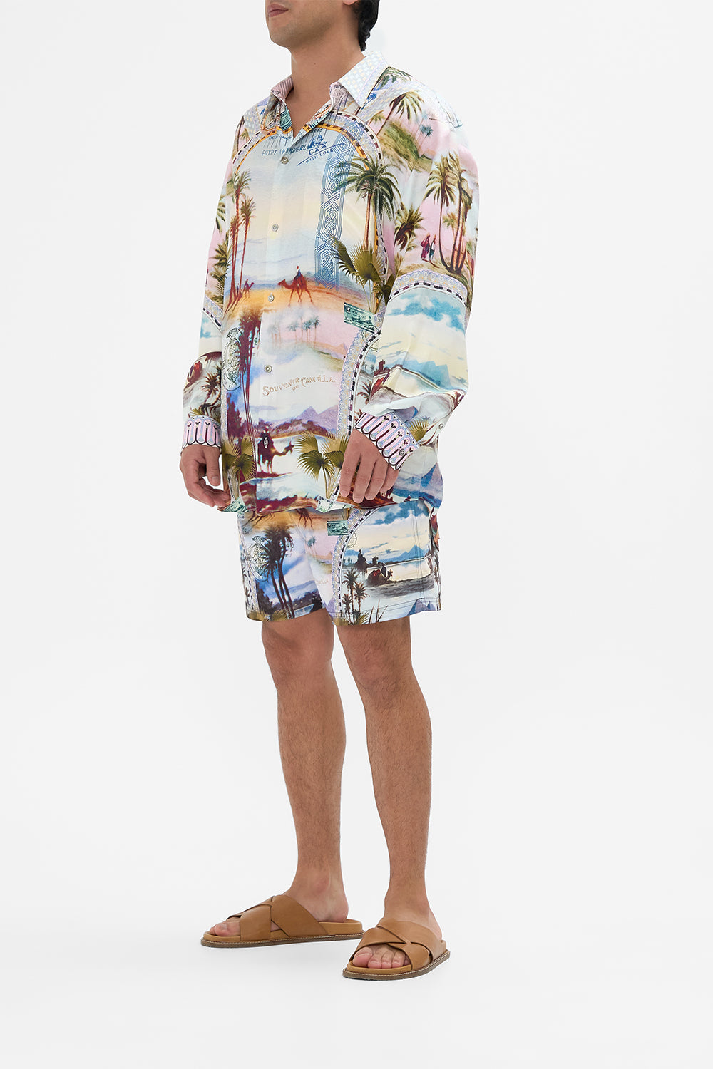 The CAMILLA SHORT SLEEVE CAMP COLLARED SHIRT SEW YESTERDAY in our  print.