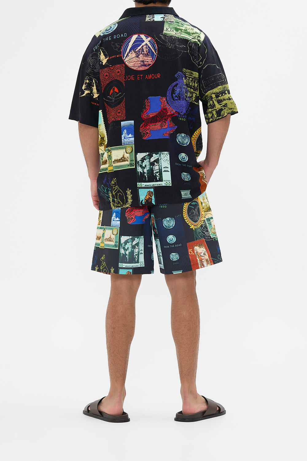 Hotel Franks By CAMILLA relaxed fit woven polo shirt in Haute Passport print.