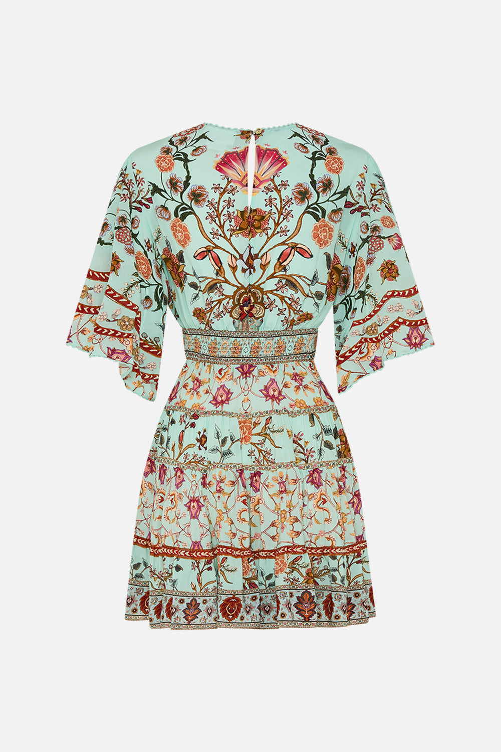 CAMILLA Tiered Skirt Mini Dress in Weaving Worlds print