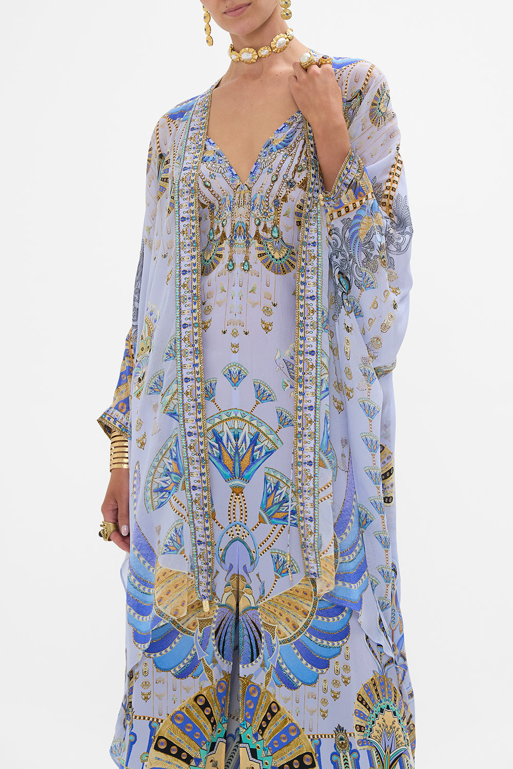 CAMILLA High Low Draped Layer in Under Scarab Skies print