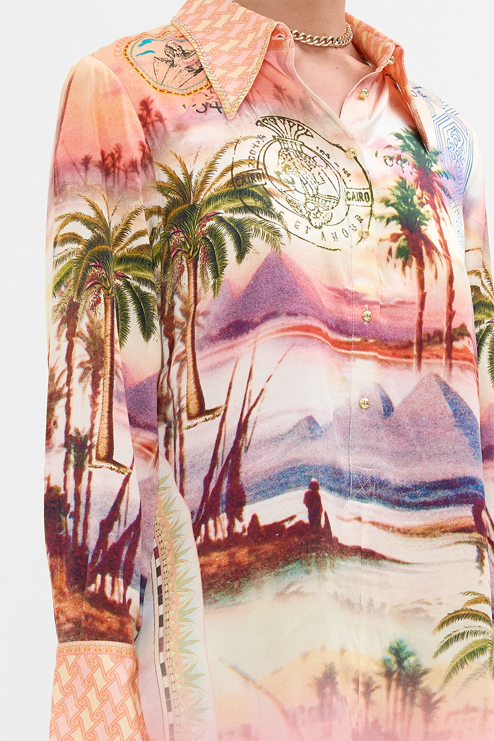 CAMILLA mini shirt dress in Milla's Got Mail print. 