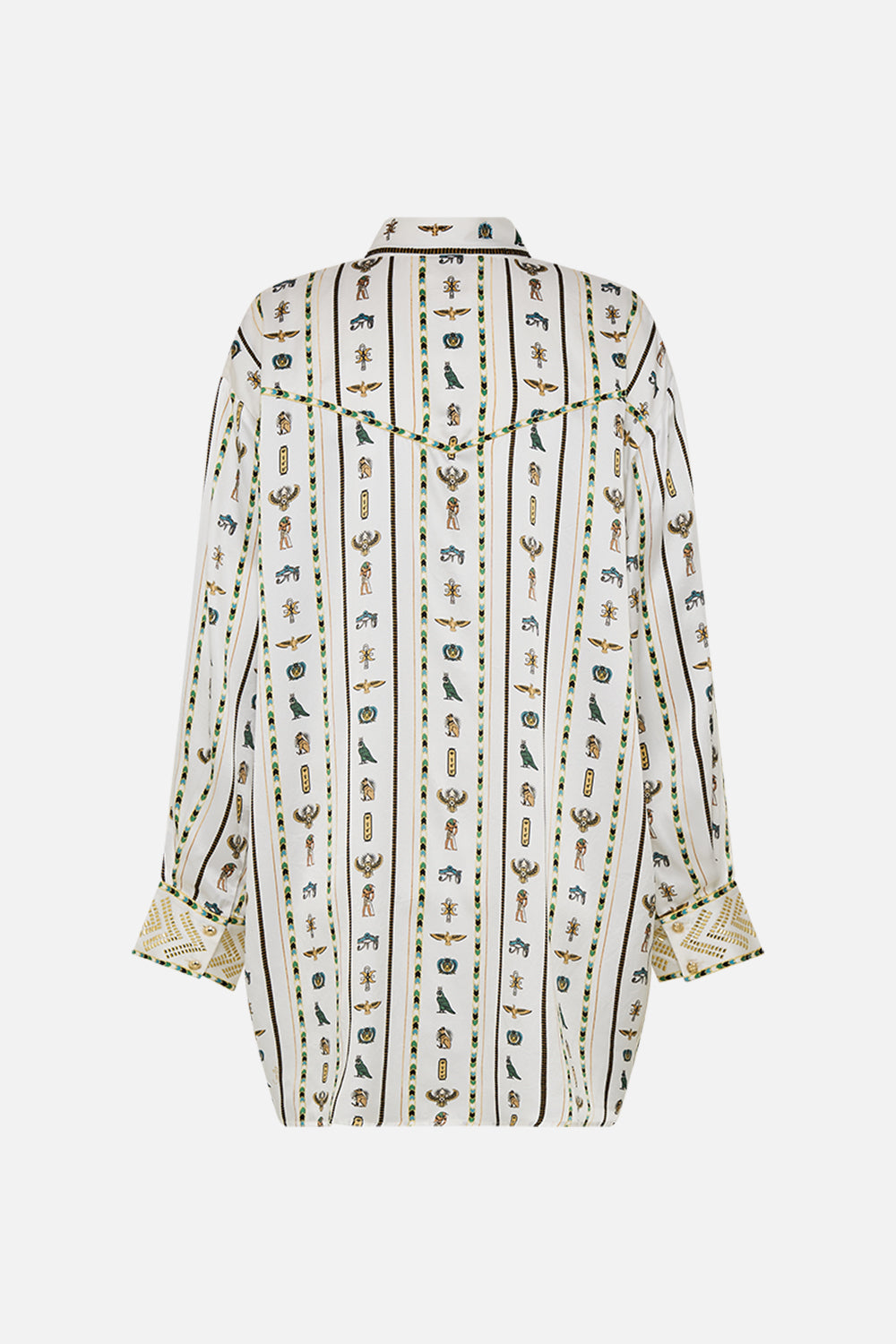 CAMILLA Long Line Shirt with Yoke and Button Detail in Valley Of The Queens print