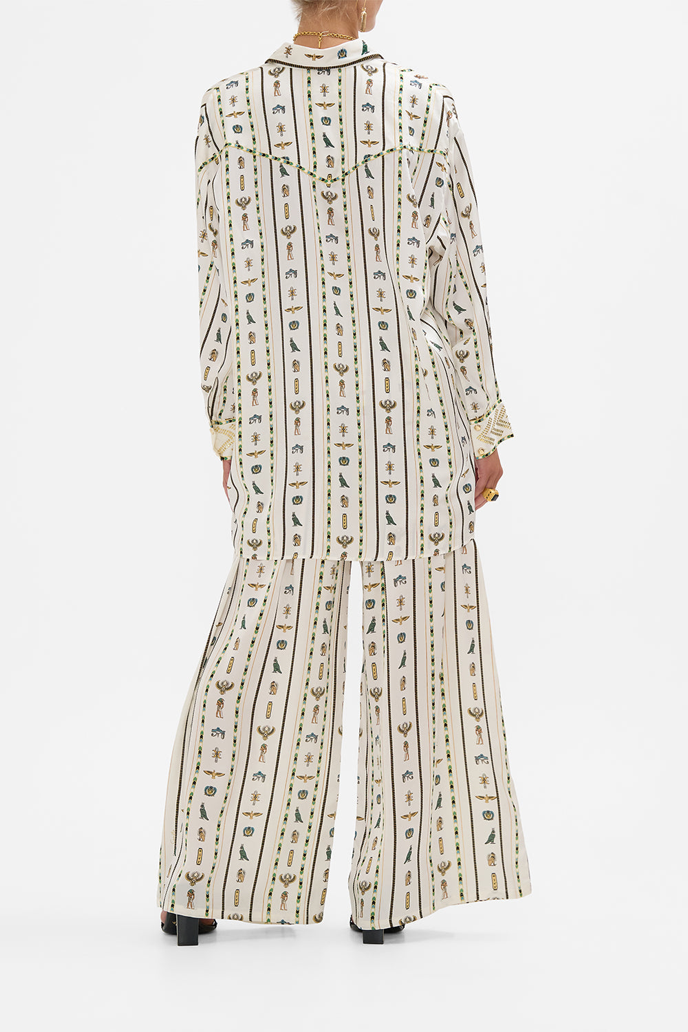 CAMILLA Long Line Shirt with Yoke and Button Detail in Valley Of The Queens print