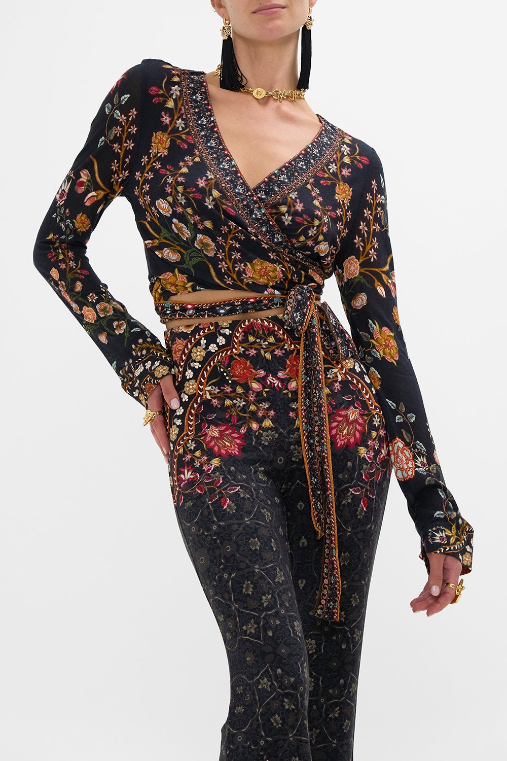 CAMILLA Long Sleeve Wrap Top in Loom to Tomb print