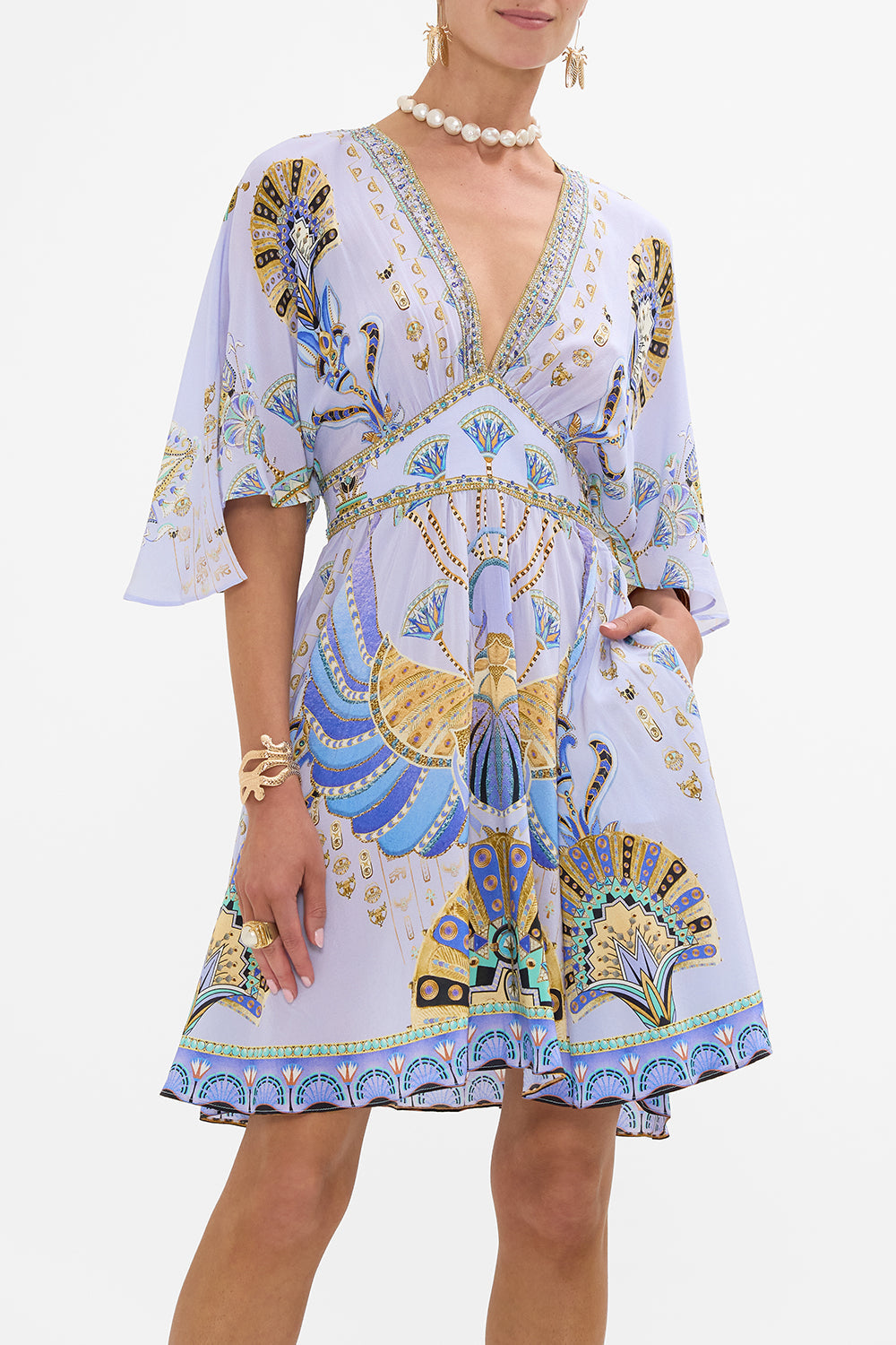 CAMILLA Lilac Short Waisted Dress in Under Scarab Skies print