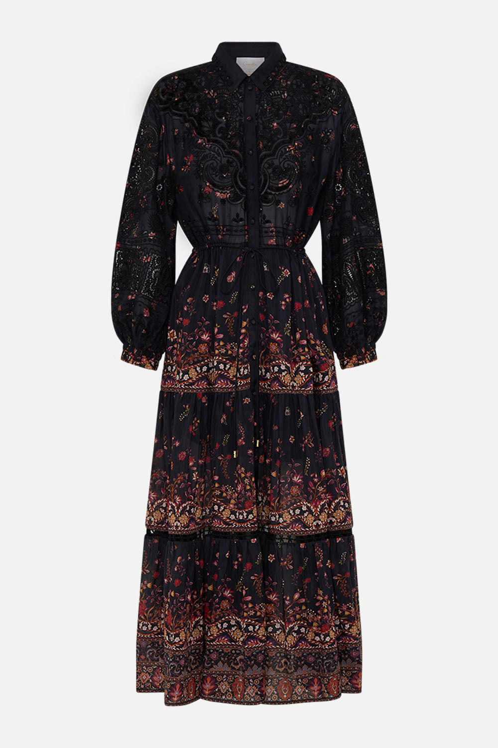 CAMILLA Embroidered Tiered Long Shirt Dress Loom to Tomb print