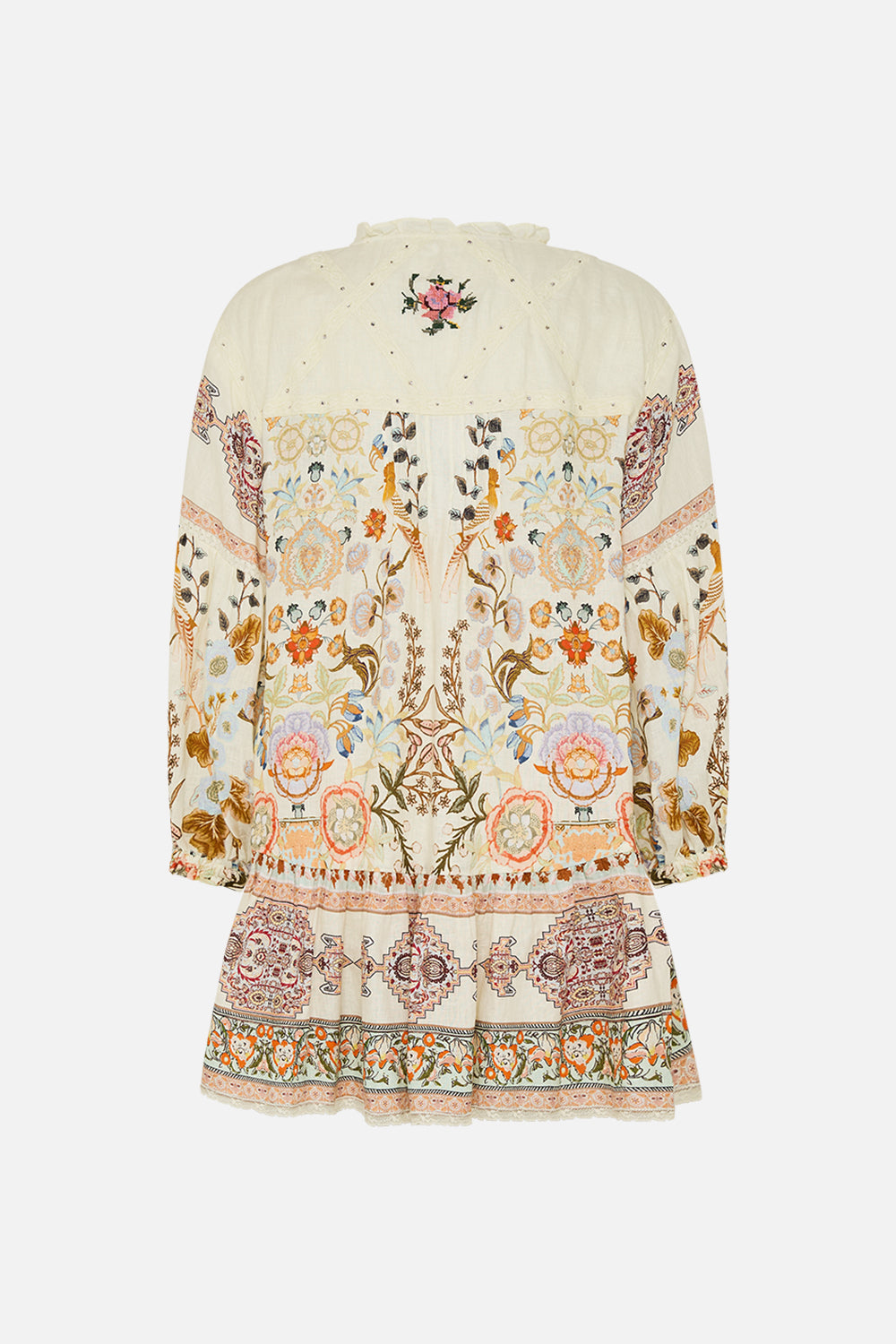 CAMILLA Pintuck Yoke Short Dress in Honour of Heirlooms print