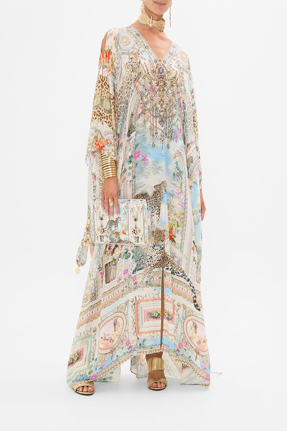 CAMILLA Floral Split Front and Sleeve Kaftan in We Always Have Alexandria Print. 