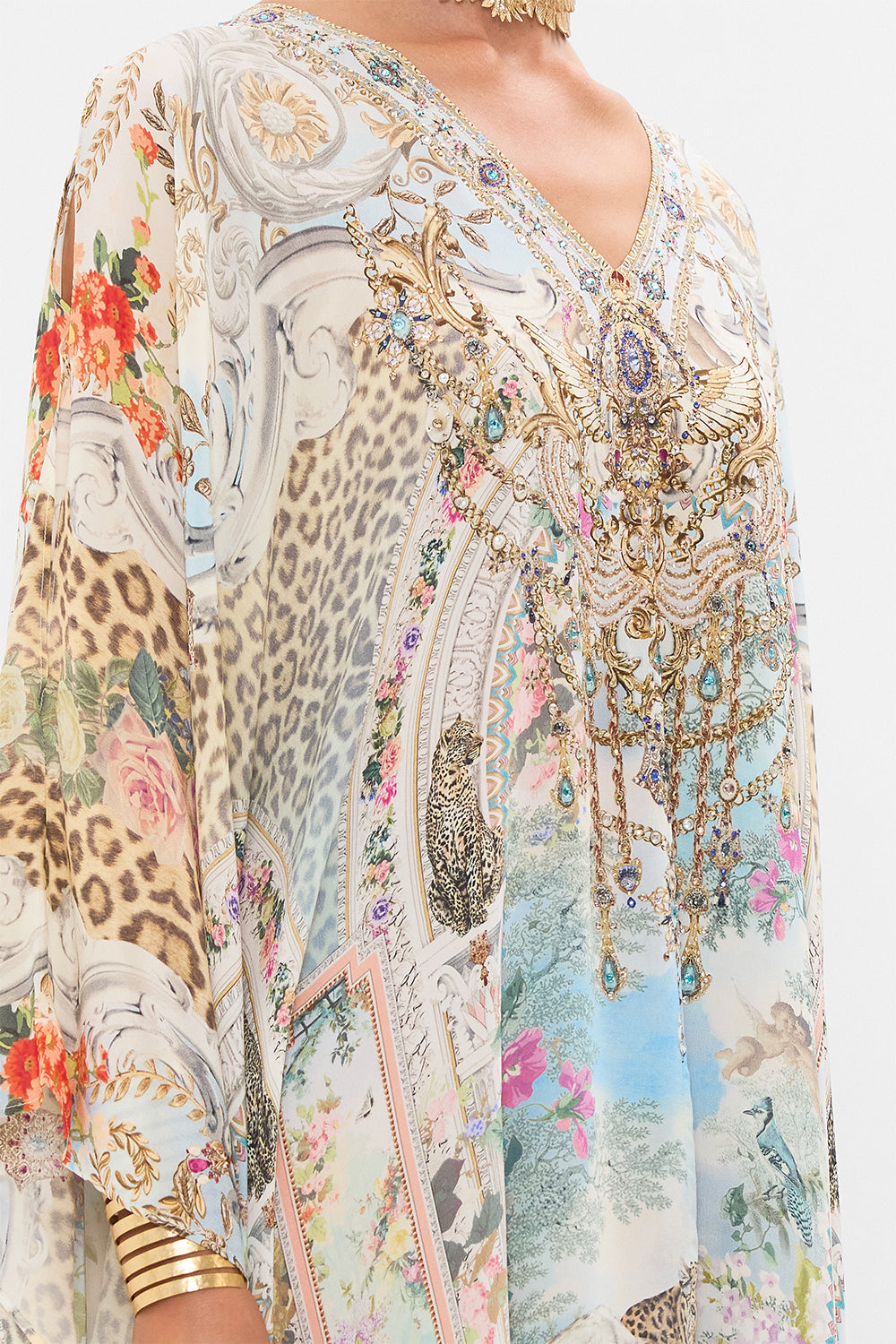 CAMILLA Floral Split Front and Sleeve Kaftan in We Always Have Alexandria Print. 