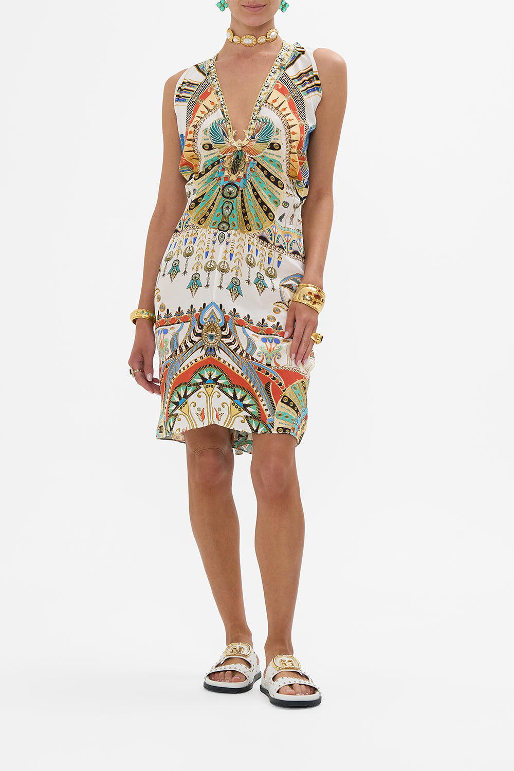 CAMILLA Short Kaftan with Hardware in Valley Of The Queens print
