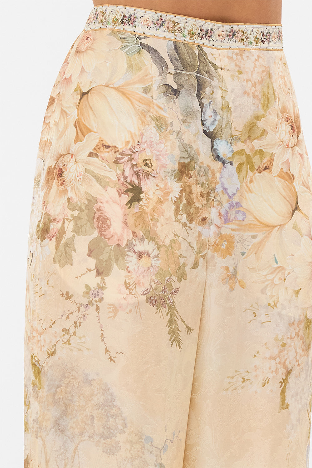 CAMILLA floral minimal wide leg pant in Adorned in Antiquity print. 