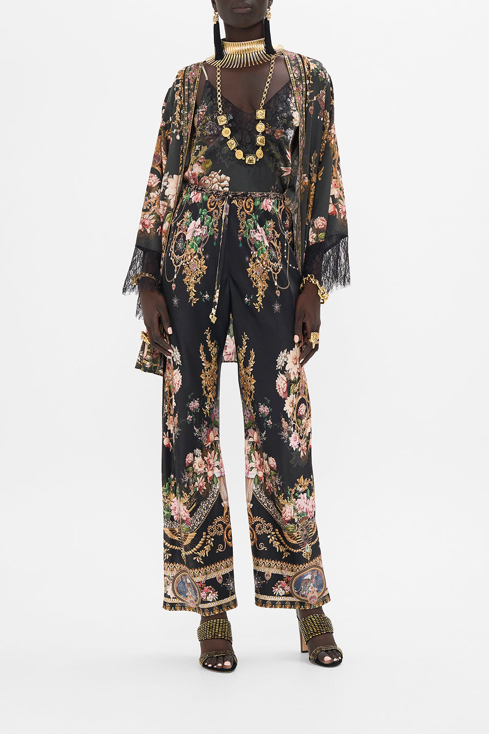 CAMILLA short kimono wrap in Dynasty Daze print. 