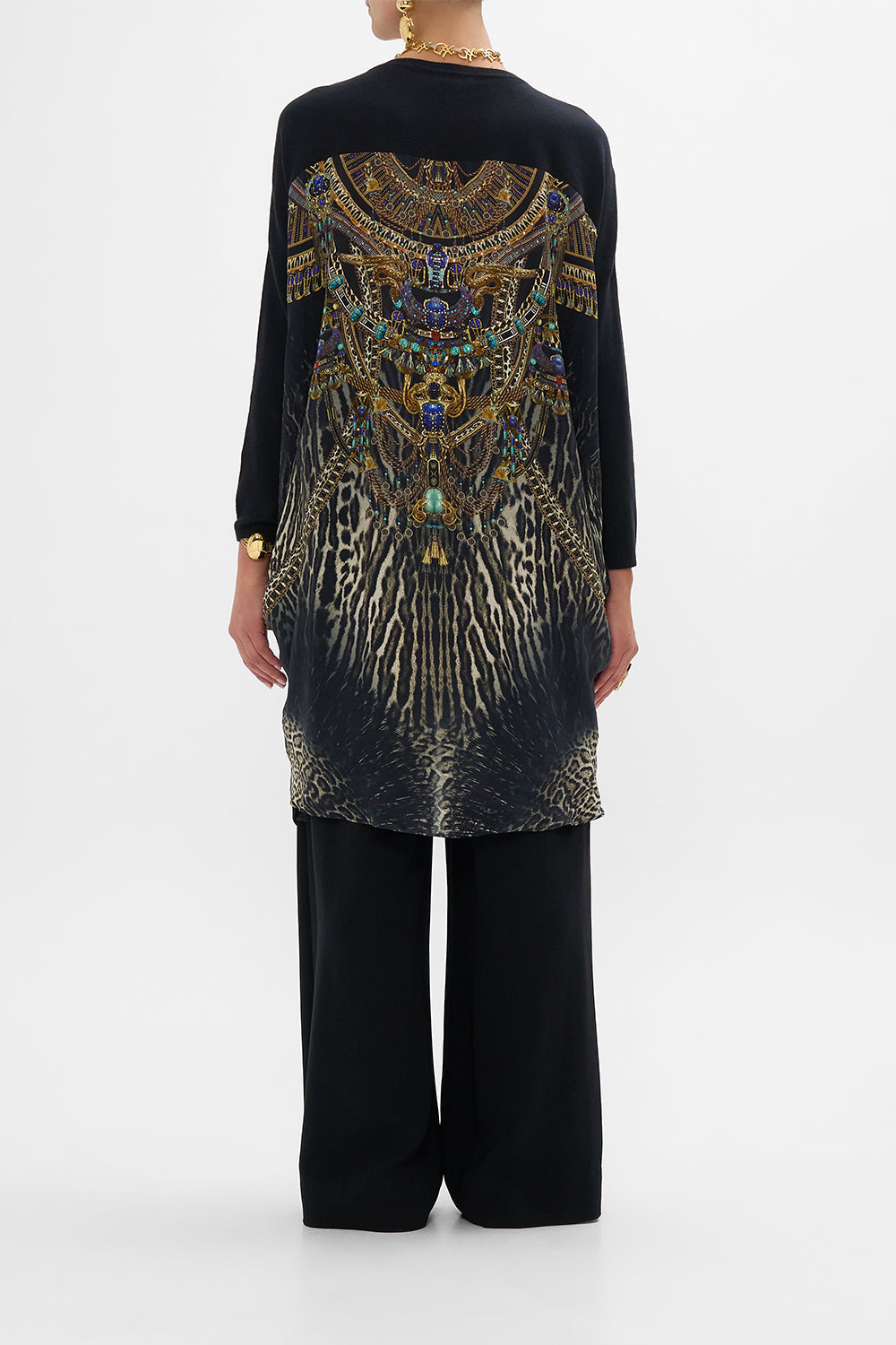 CAMILLA Black Long Sleeve Jumper With Print in Cat Worship print. 