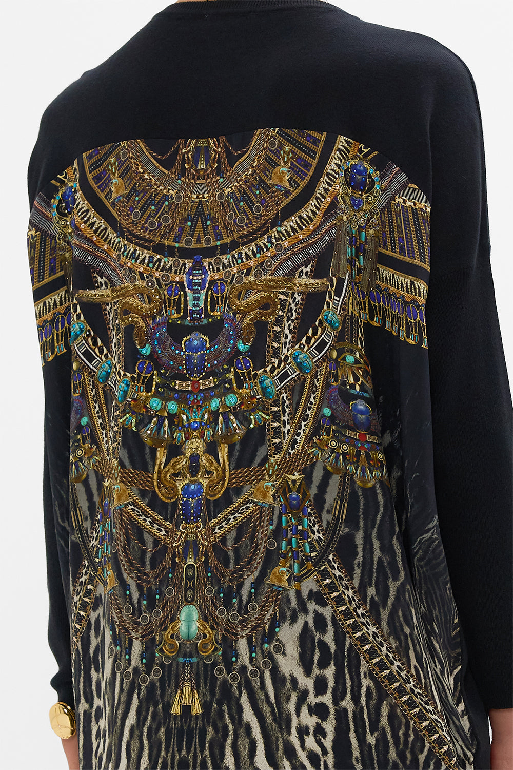 CAMILLA Black Long Sleeve Jumper With Print in Cat Worship print. 