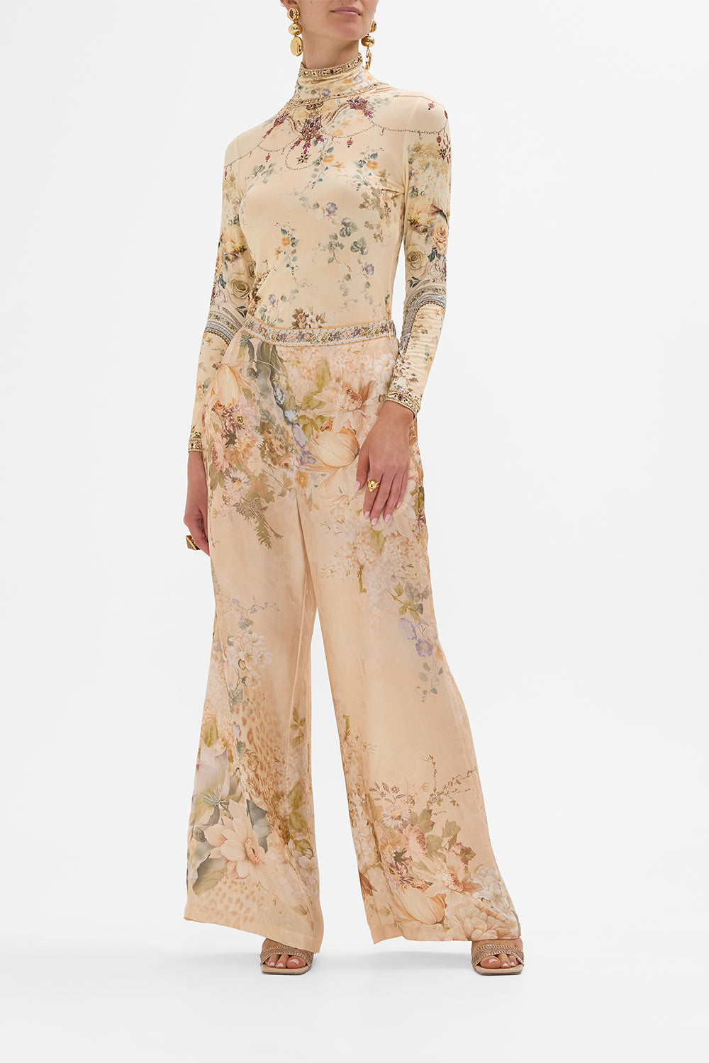 CAMILLA floral jersey turtleneck in Adorned in Antiquity print. 