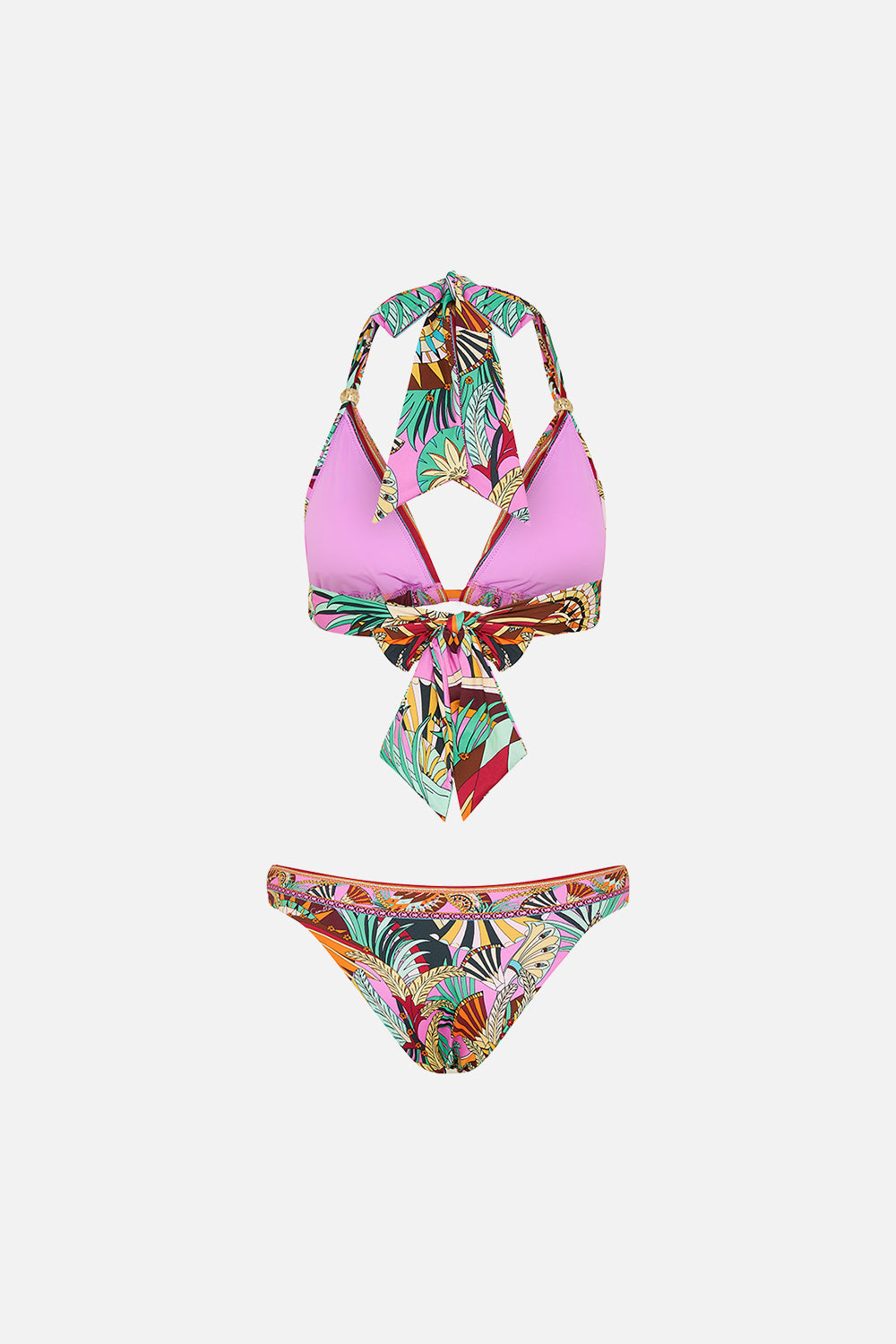 CAMILLA Soft Tie Bikini With Trim Giza Goddess print. 