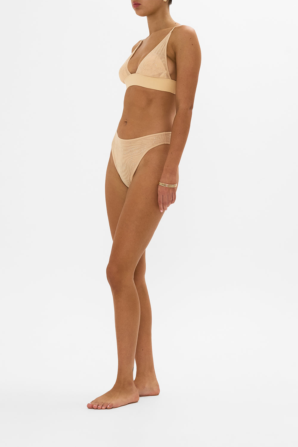 CAMILLA nude mesh high waist high leg brief in Solid Nude