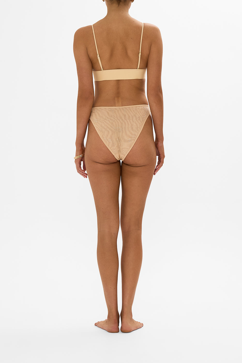 CAMILLA nude mesh high waist high leg brief in Solid Nude
