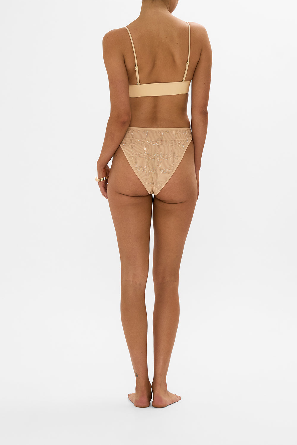 CAMILLA nude mesh soft pull on tri bra in Solid Nude