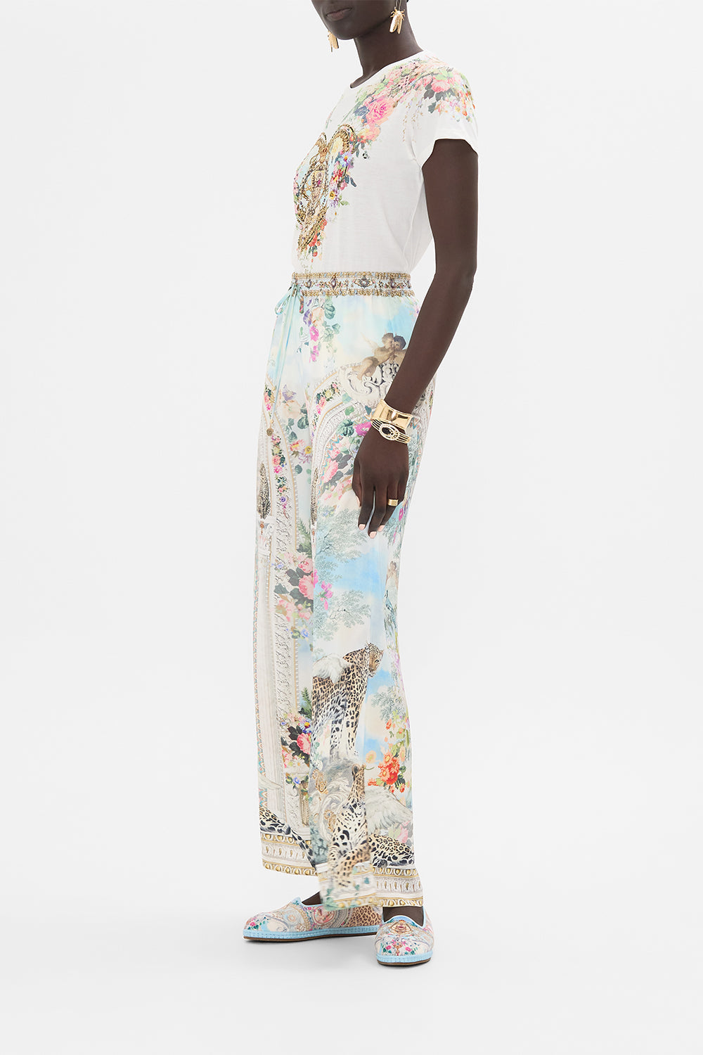 CAMILLA Slim Fit Round Neck T-Shirt White/Multi in We Always Have Alexandria print. 