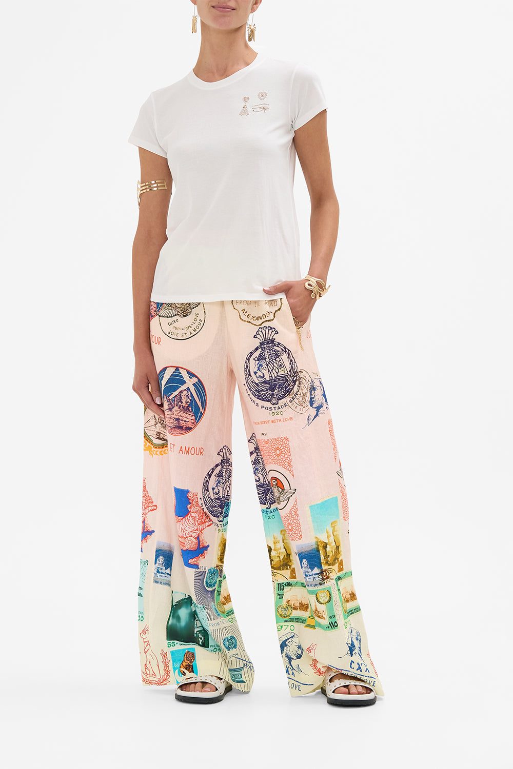 CAMILLA slim fit round neck t-shirt white in Milla's Got Mail print. 