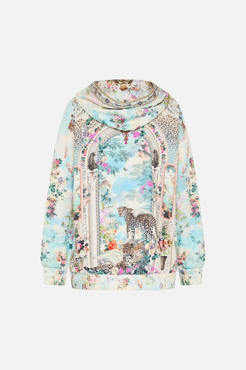 CAMILLA Silk Band Oversized Hooodie With Pockets in We Always Have Alexandria Print. 