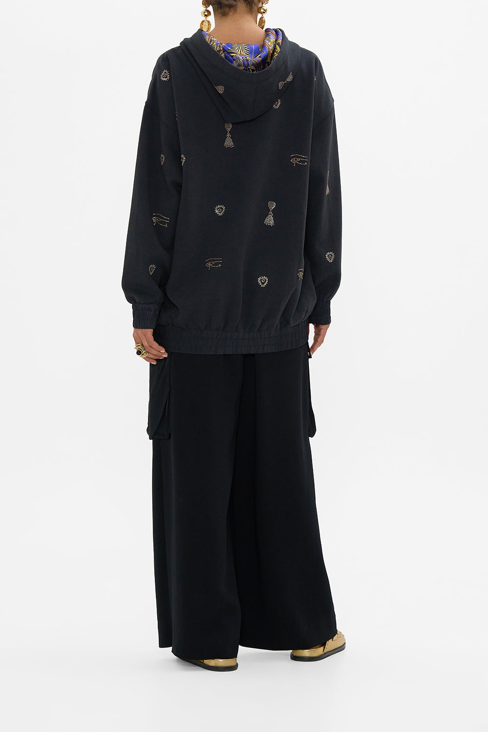 CAMILLA Silk Band Oversized Hoodie with Pockets in My Fair Pharaoh print. 