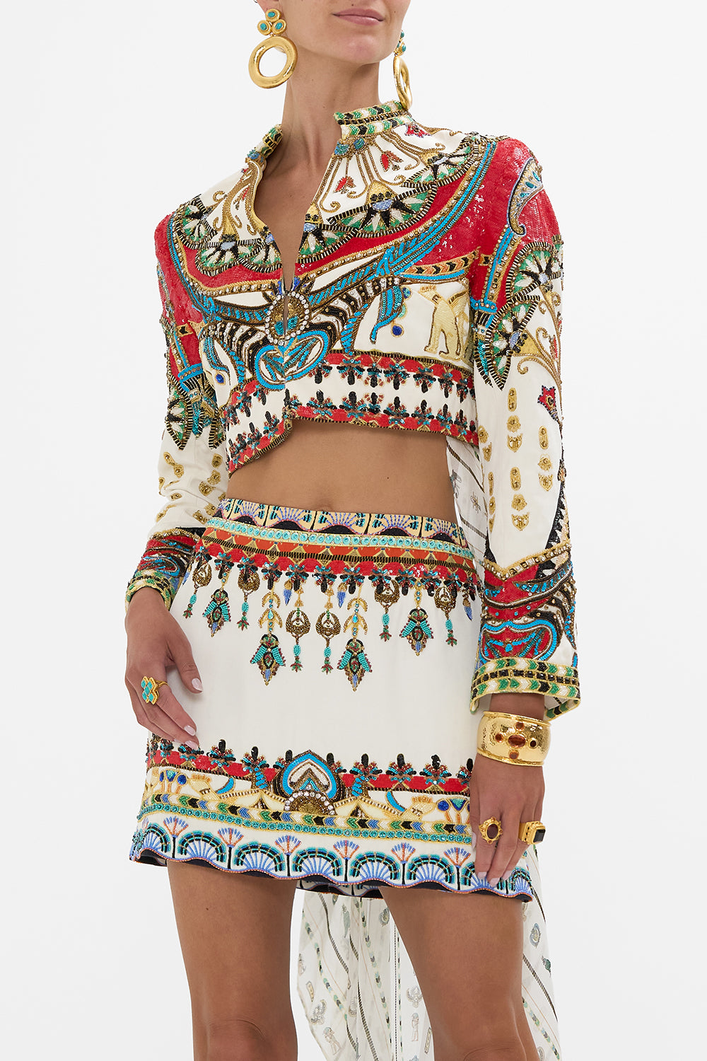 CAMILLA Open Front Jacket with Full Length Back in Valley of the Queens print