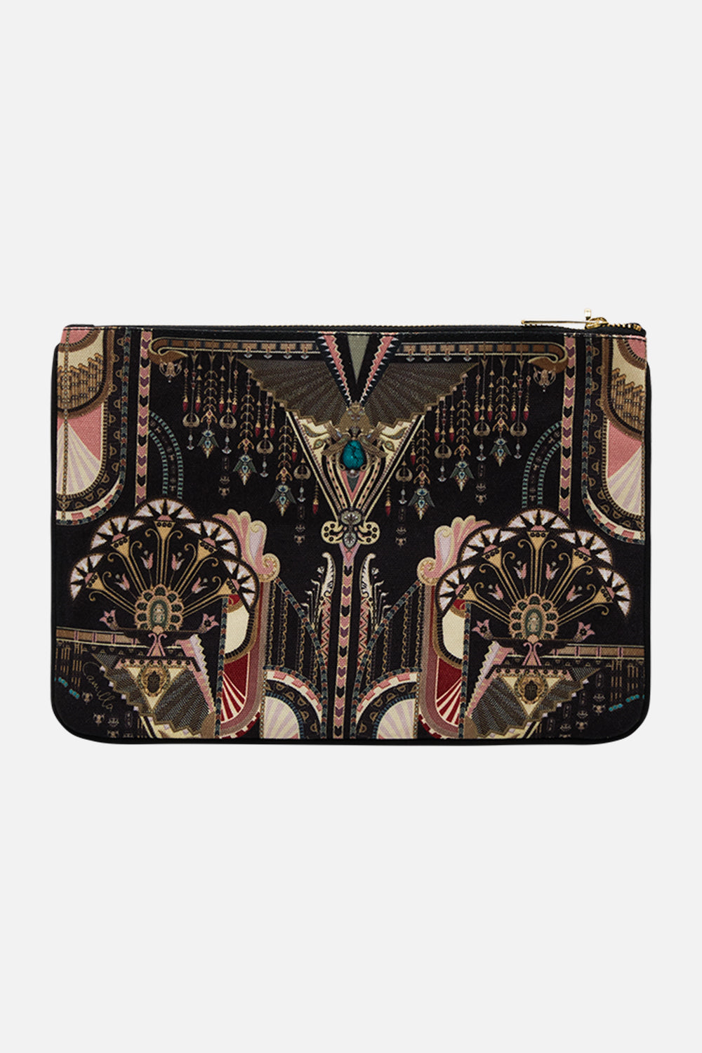 CAMILLA Small Canvas Clutch in They Called Her Nefertari print