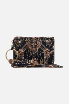 CAMILLA ring scarf clutch in Dynasty Daze print. 