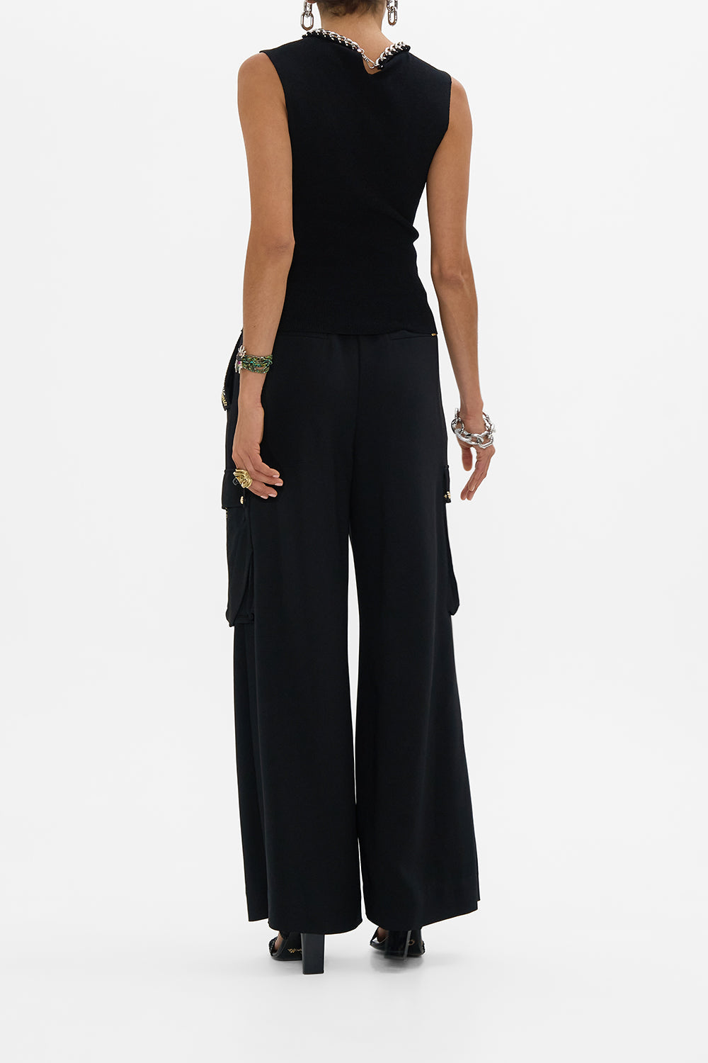 CAMILLA Sleeveless Knit Tank Top in Cartouche Kingdom print. 