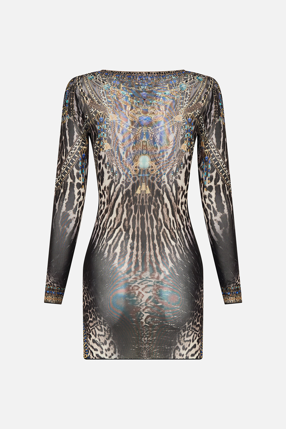 CAMILLA V-Neck Ring Front Cover-Up Dress in Cat Worship print.