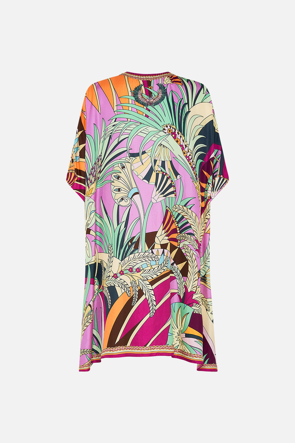 CAMILLA Button Through Batwing Short Kaftan in Giza Goddess Print. 