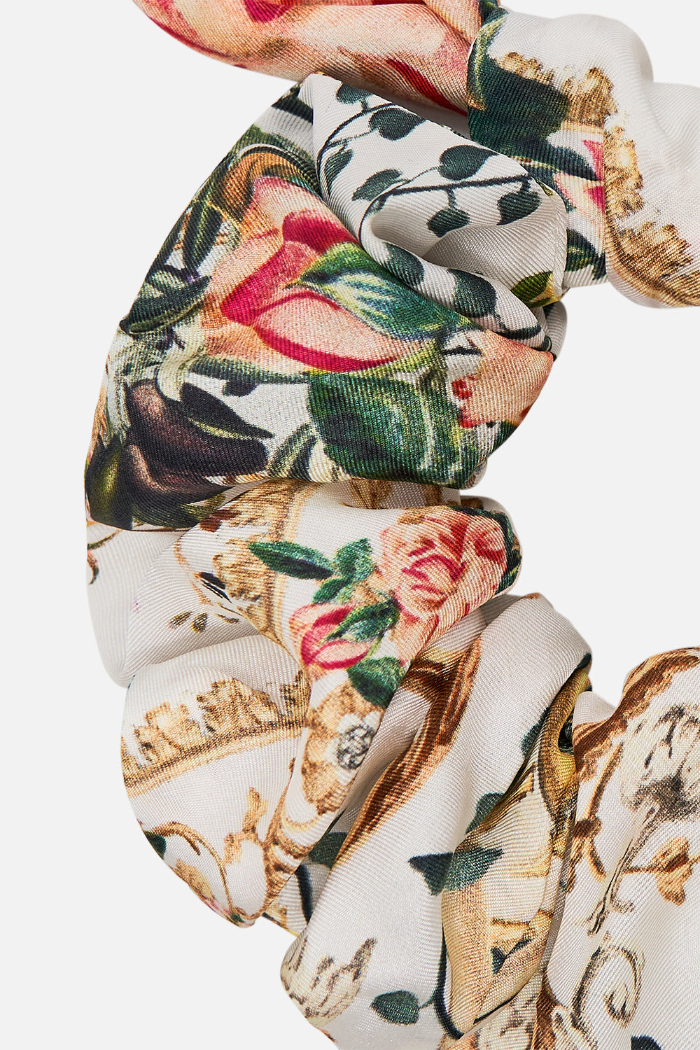 CAMILLA silk scrunchie in Reniassance Romance print 