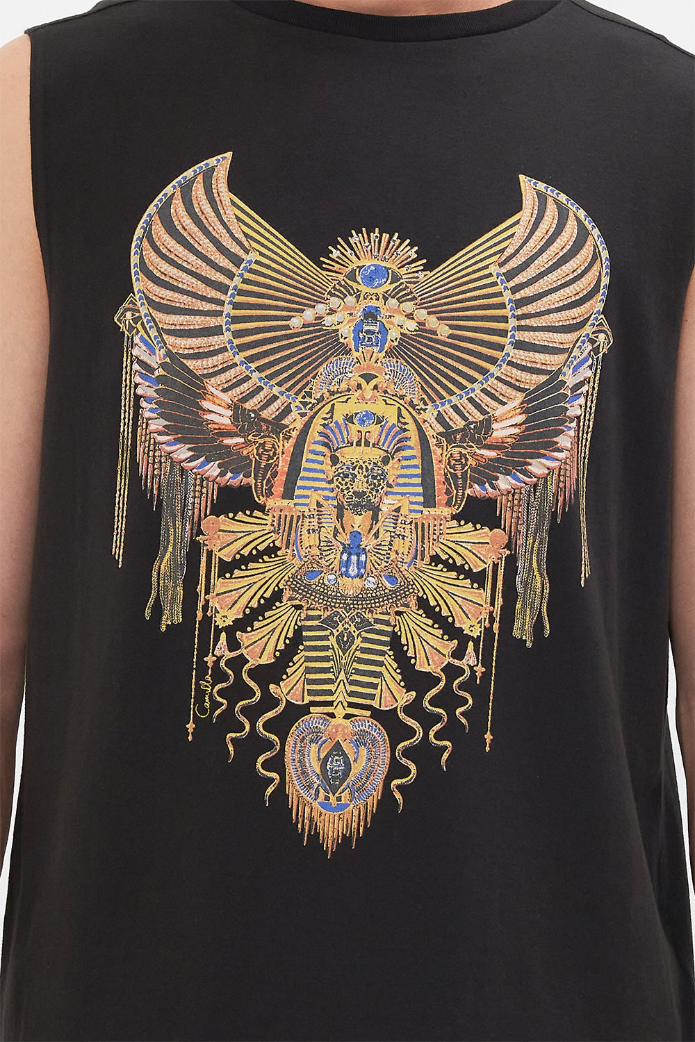 Hotel Franks By CAMILLA Black Sleeveless T-Shirt in They Called Her Nefertari print.