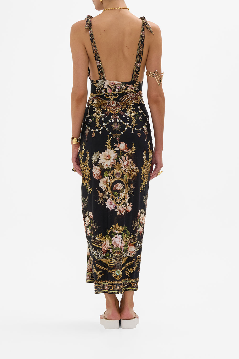 CAMILLA long sarong in Dynasty Daze print. 