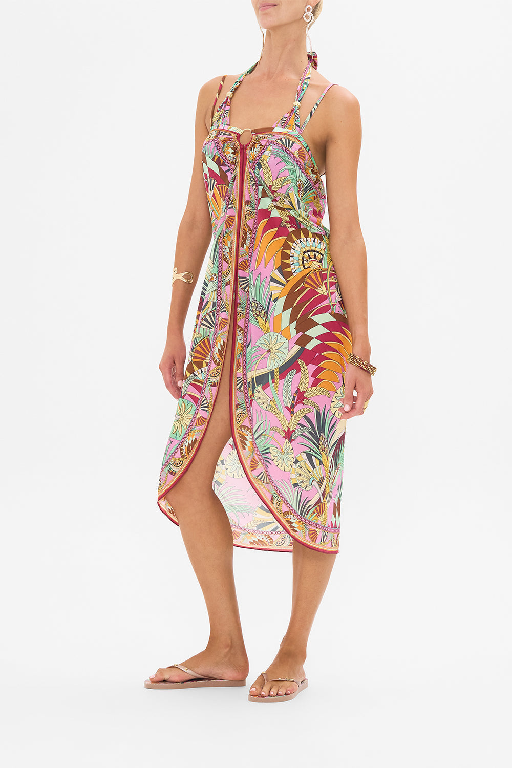 CAMILLA Ring Trim Long Sarong in Giza Goddess print. 
